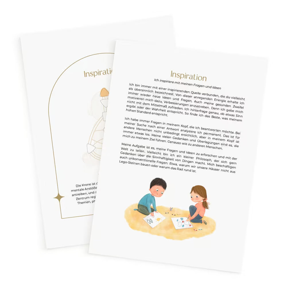 Seiten aus dem Human Design Kinder PDF, die zeigen wie die Energiezentren eines Kindes wirken